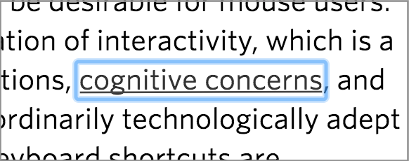 blue ring around the words "words cognitive concerns" in a block of text